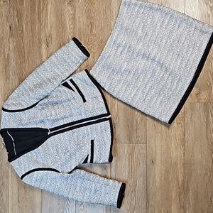 White House Black Market Contrast Tweed 2 Piece Zipper Jacket & Skirt Suit Set